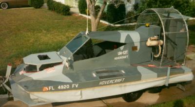 This photo shows Sid's hovercraft on its trailer a couple years later with most of the final features included.